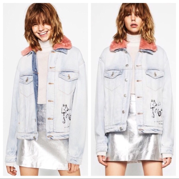 Zara Jackets & Blazers - Zara Denim Jacket with Removable Pink Fur Collar
